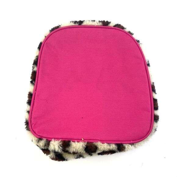 Cheetah Fur Pink Glitter LOVE Lunchbox Vinyl Interior Zip Around Purse Kitschy - Picture 2 of 6